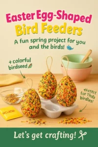 Create whimsical Easter-themed bird feeders shaped like eggs, perfect for…