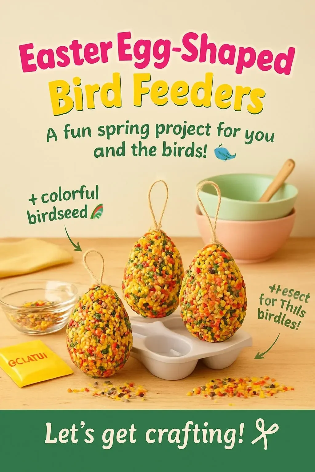 Whimsical Easter-themed bird feeder shaped like an egg for gardens.
