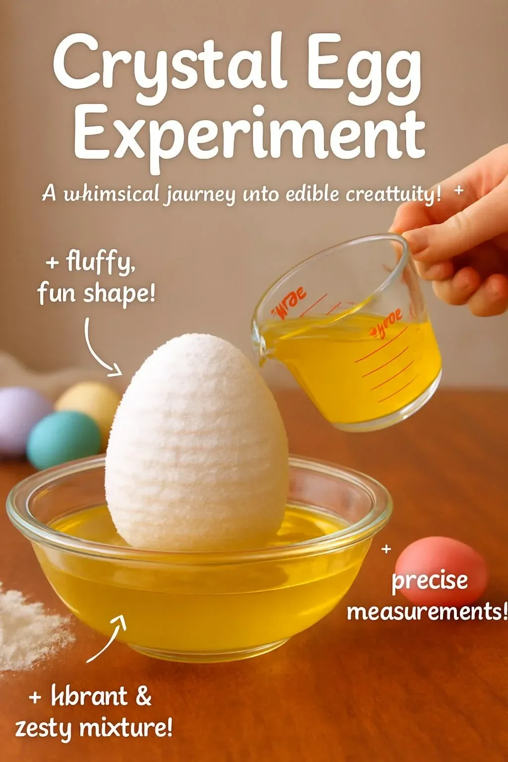 A glowing crystal egg used in a science experiment showcasing crystal growth.