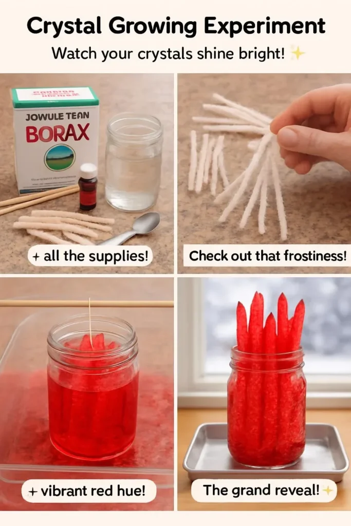 Hands-on crystal growing experiment showcasing colorful crystals forming in a lab.