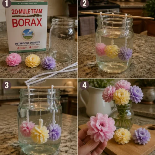 Vibrant crystal growing flowers displayed in a colorful arrangement.
