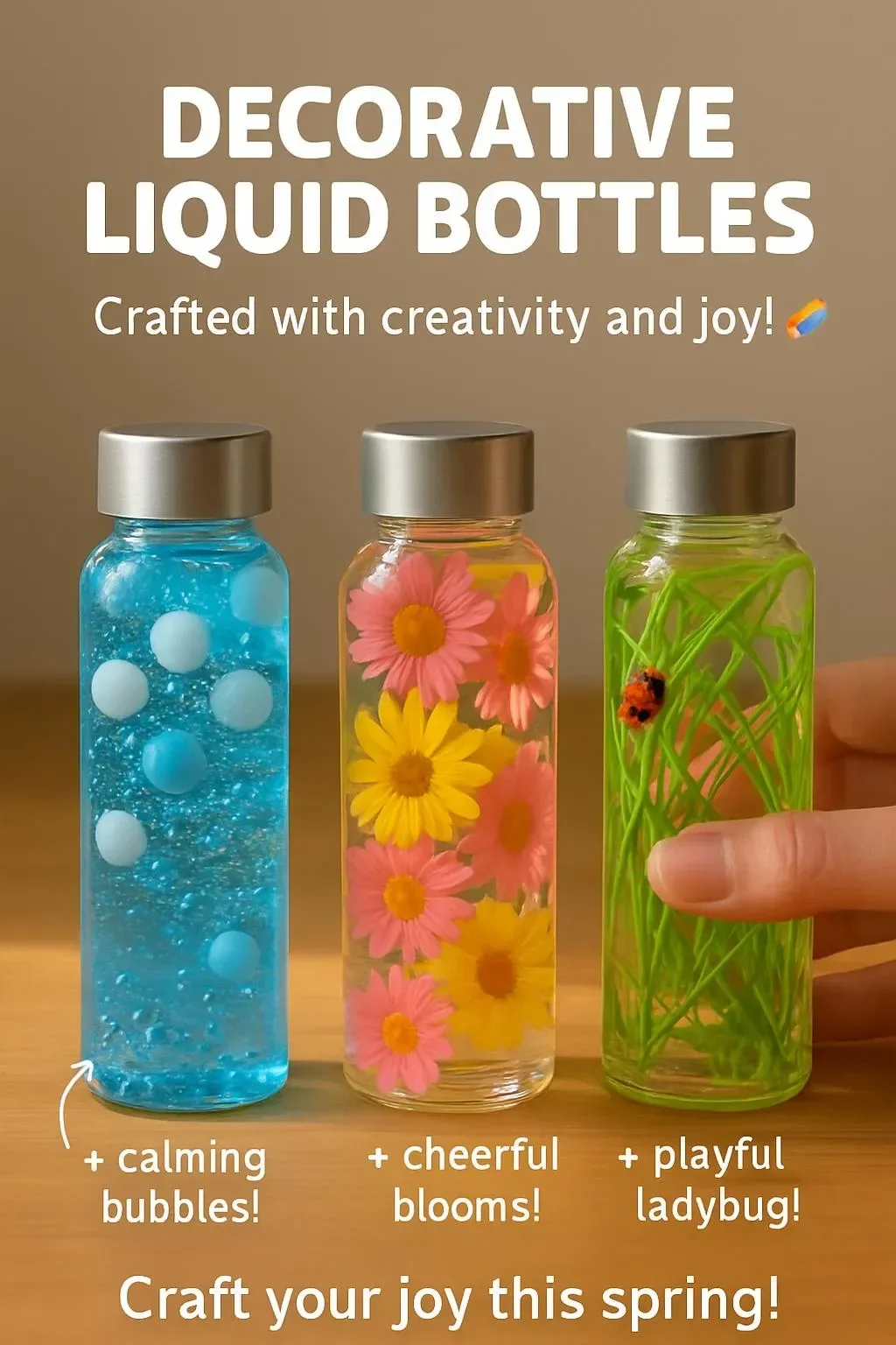 Colorful decorative liquid bottle craft showcasing artistic design