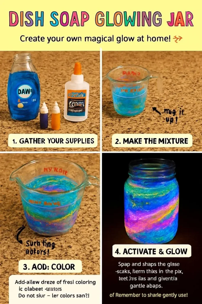 DIY glowing galaxy jar made with dish soap for stunning decor