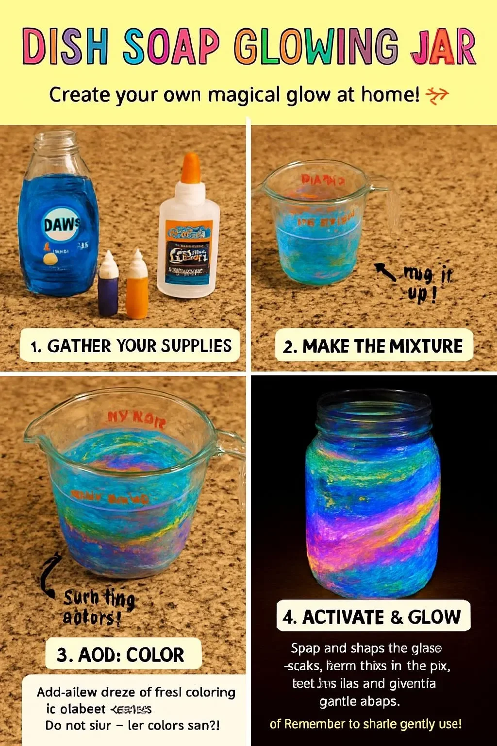 DIY glowing galaxy jar made with dish soap for stunning decor