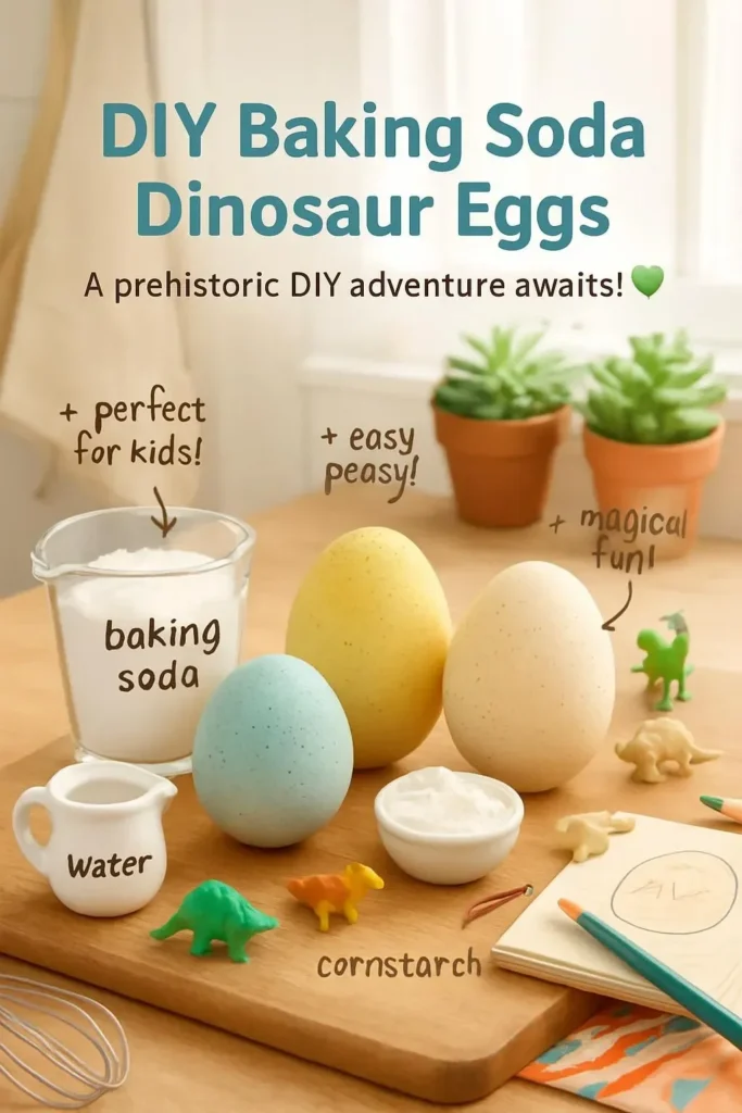 Colorful DIY baking soda dinosaur eggs for creative kids' science activities.