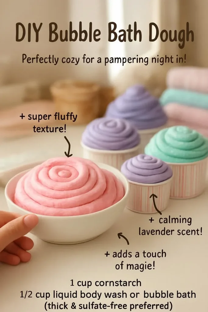 Colorful DIY bubble bath dough for fun and creative bath time activities.