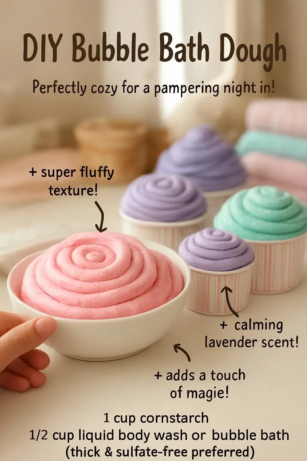 Colorful DIY bubble bath dough for fun and creative bath time activities.