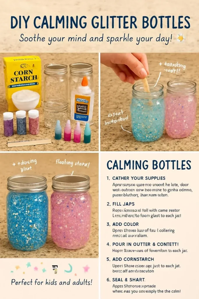 DIY calming glitter bottles for relaxation and sensory play