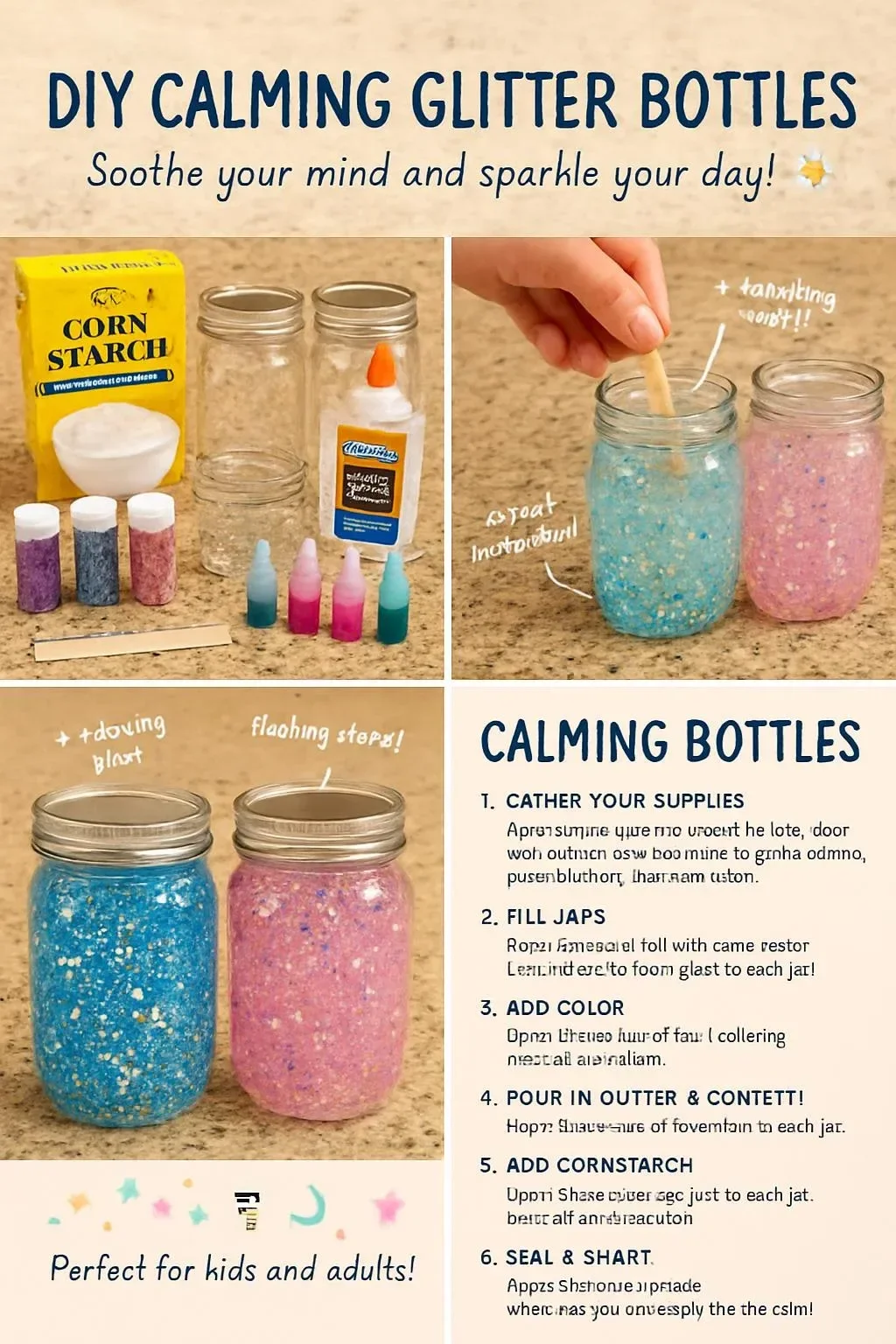DIY calming glitter bottles for relaxation and sensory play