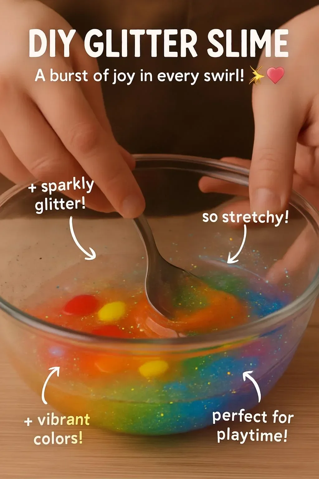 Colorful DIY glitter slime with sparkles in a clear container