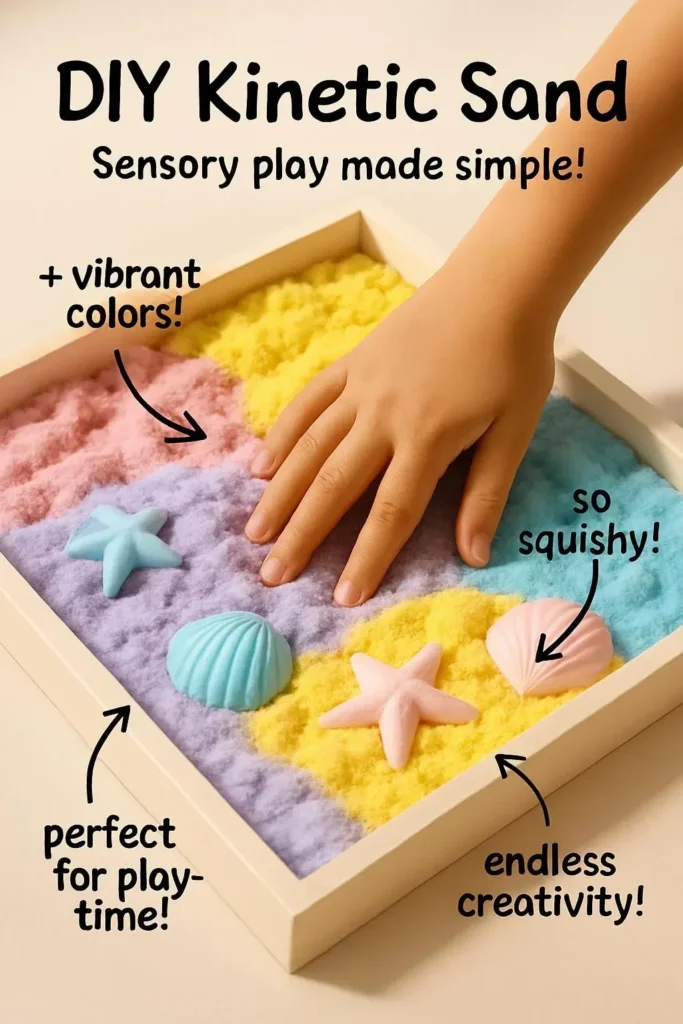 DIY kinetic sand recipe ingredients and materials for creative play.