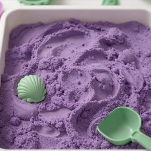 A colorful DIY moon sand creation for sensory play and fun activities.