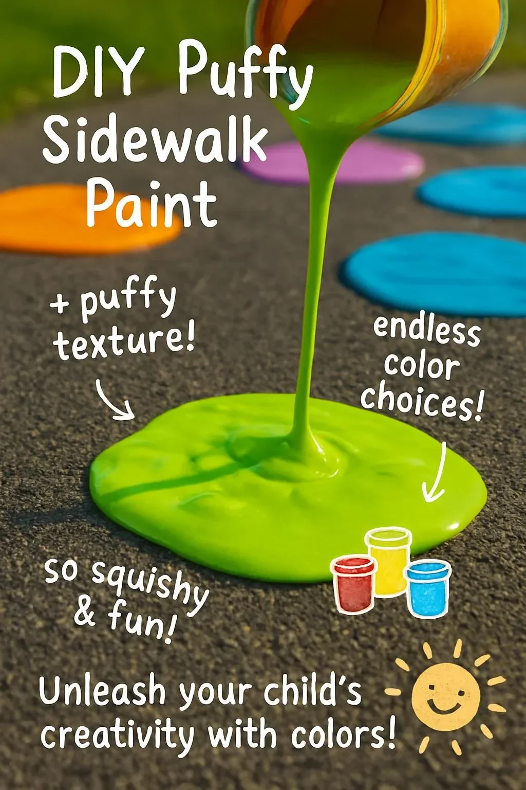 Colorful DIY puffy sidewalk paint for creative outdoor play.