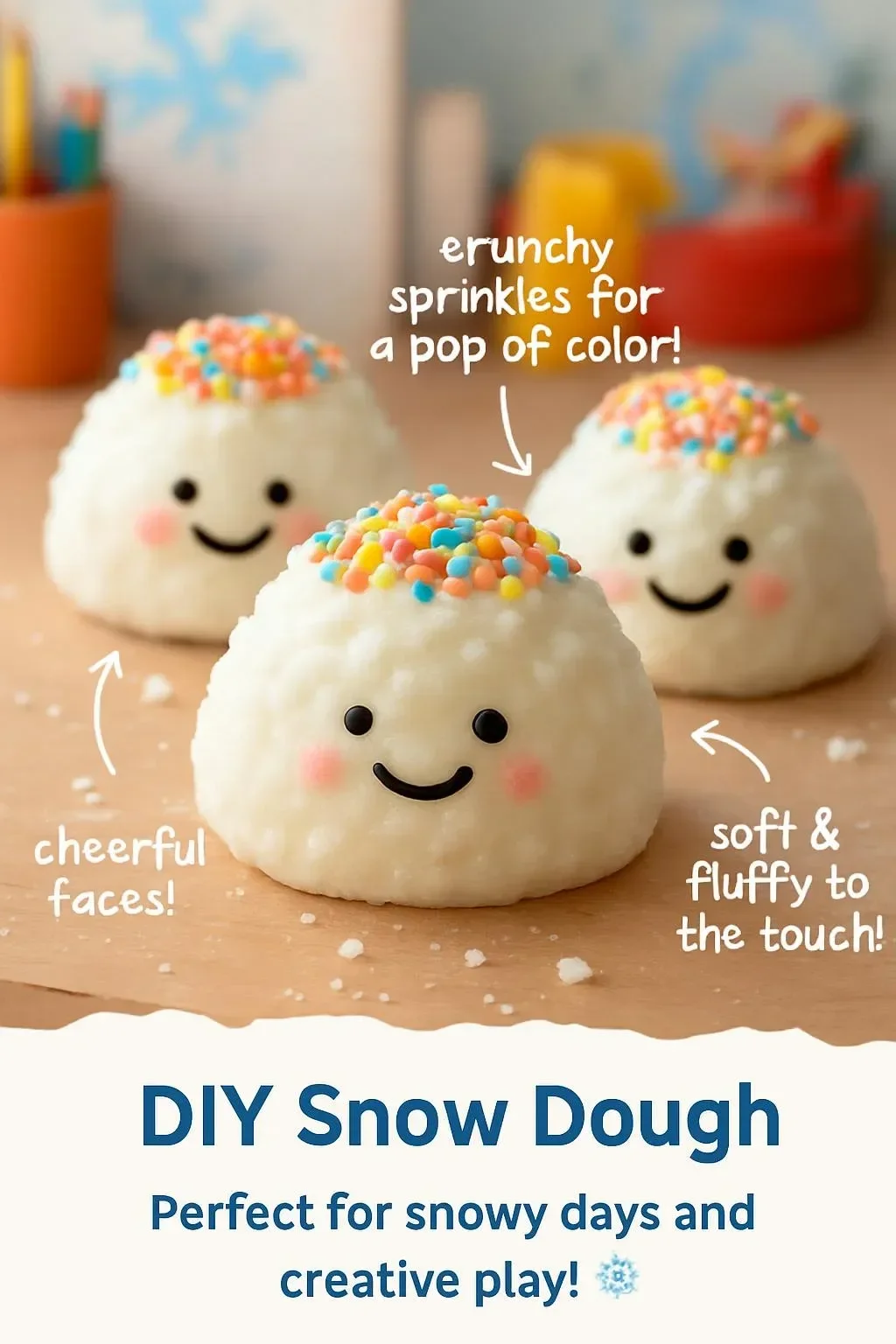 Colorful DIY snow dough for kids' winter activities and sensory play