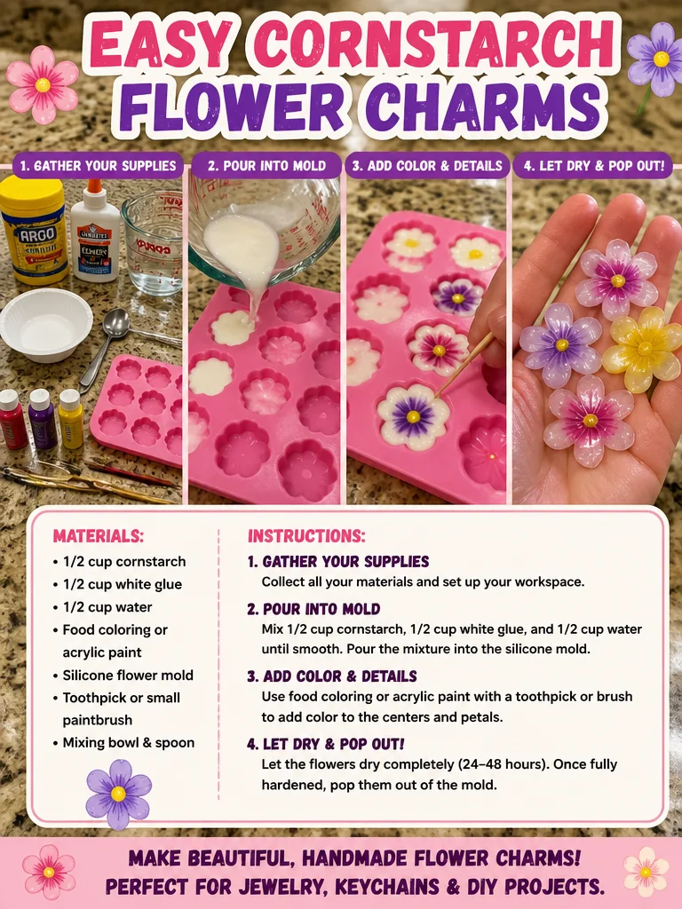 DIY cornstarch flower charms for easy crafting