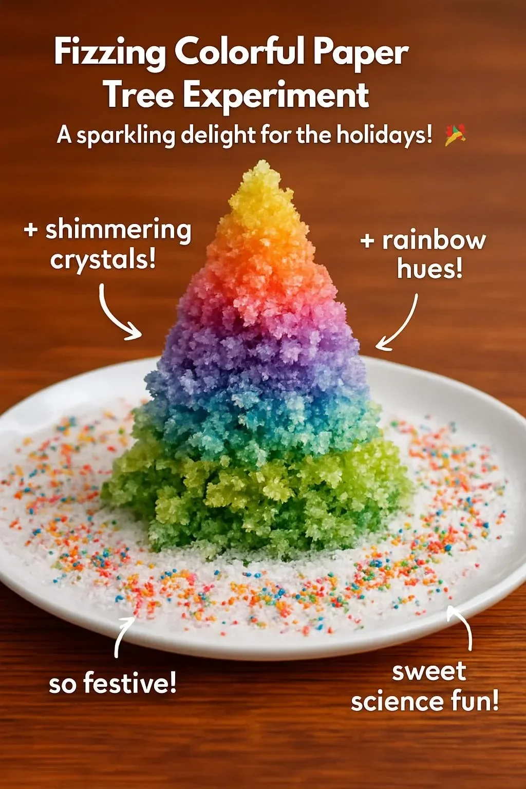 Colorful paper tree experiment with fizzing effects and vibrant colors.