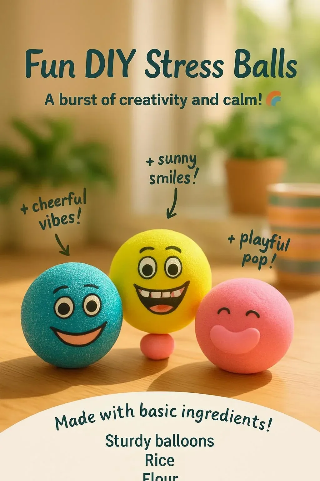 Colorful DIY stress balls made with various materials for stress relief