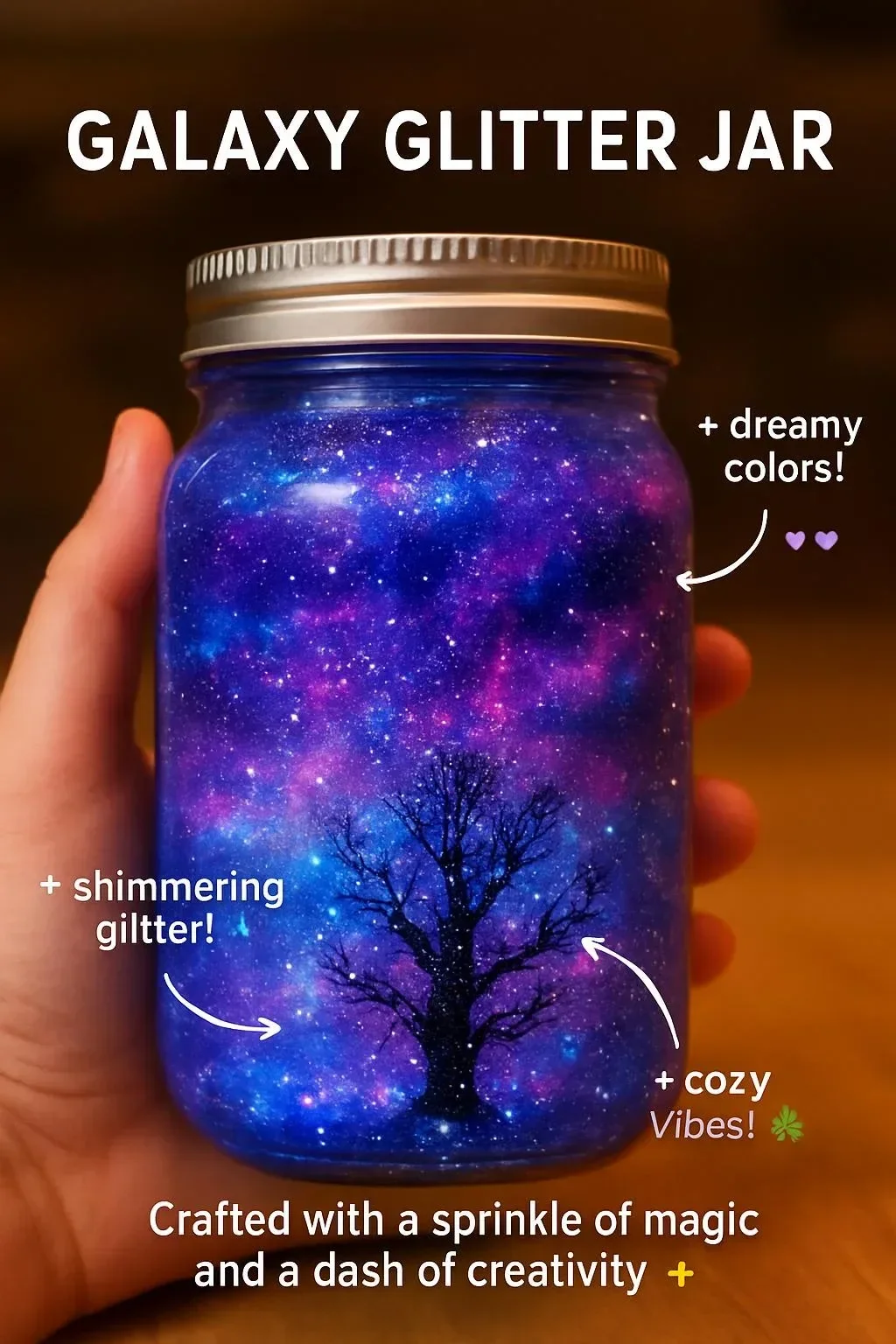 Galaxy Glitter Jar showcasing vibrant, sparkling cosmic colors for crafts.