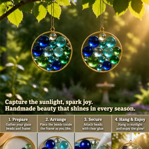 Colorful glass bead suncatcher hanging in sunlight