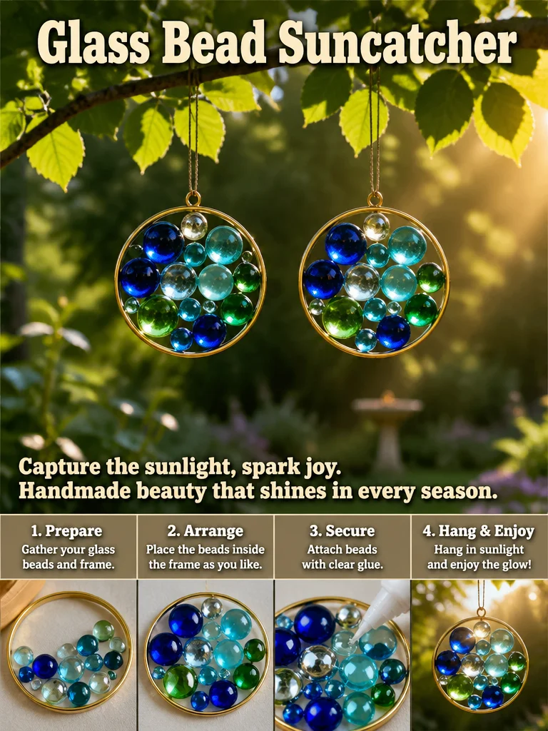 Colorful glass bead suncatcher hanging in sunlight