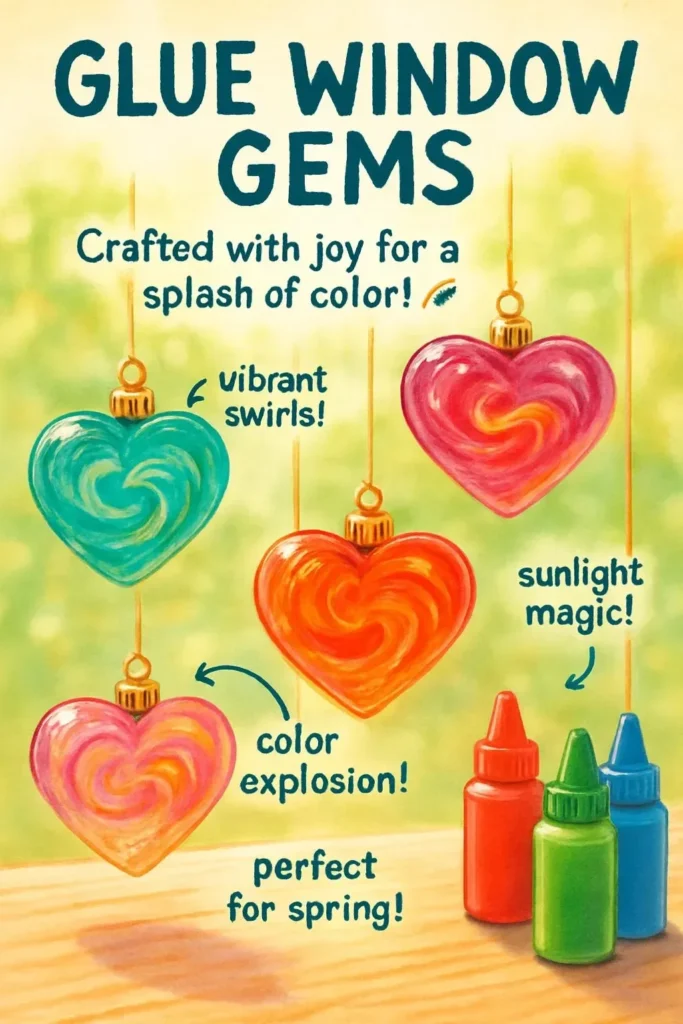 Colorful Glue Window Gems adding decoration to a window