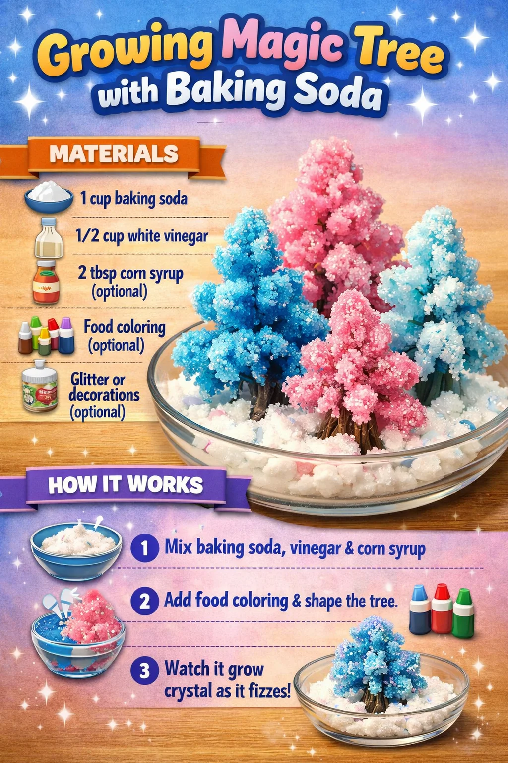 A magic tree growing experiment using baking soda.