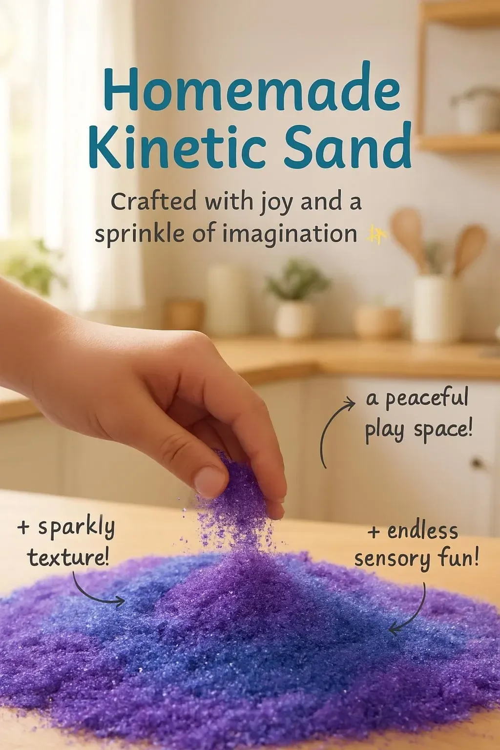 A bowl of colorful homemade kinetic sand ready for creative play.