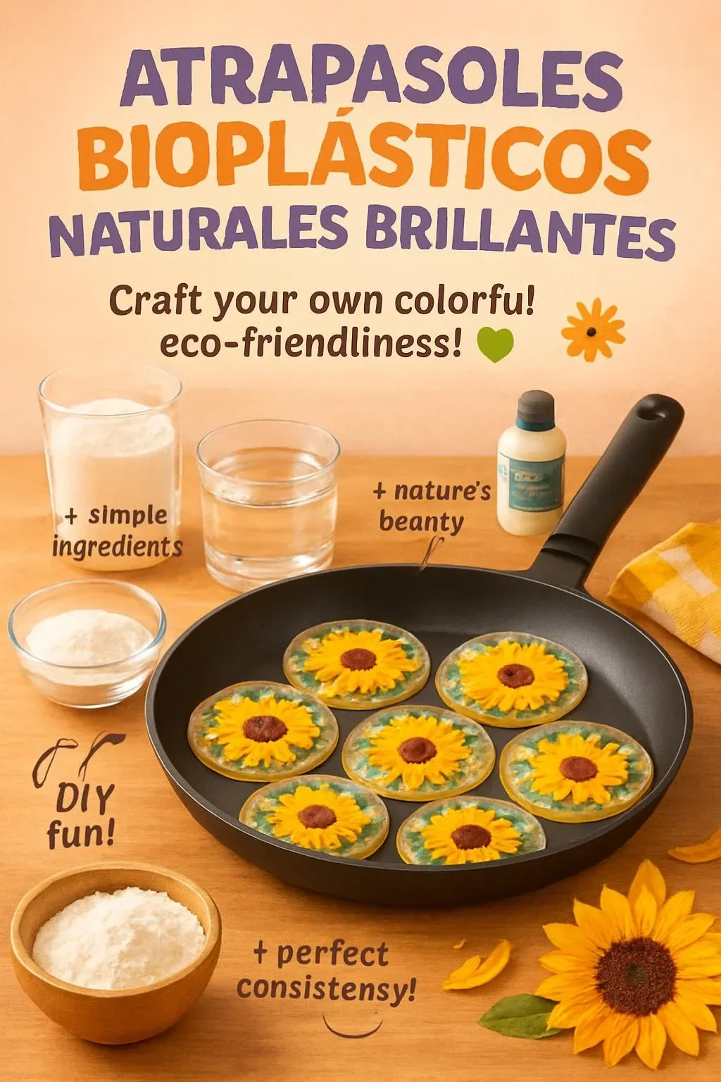 Colorful natural shiny bioplastic sun catchers hanging in sunlight.