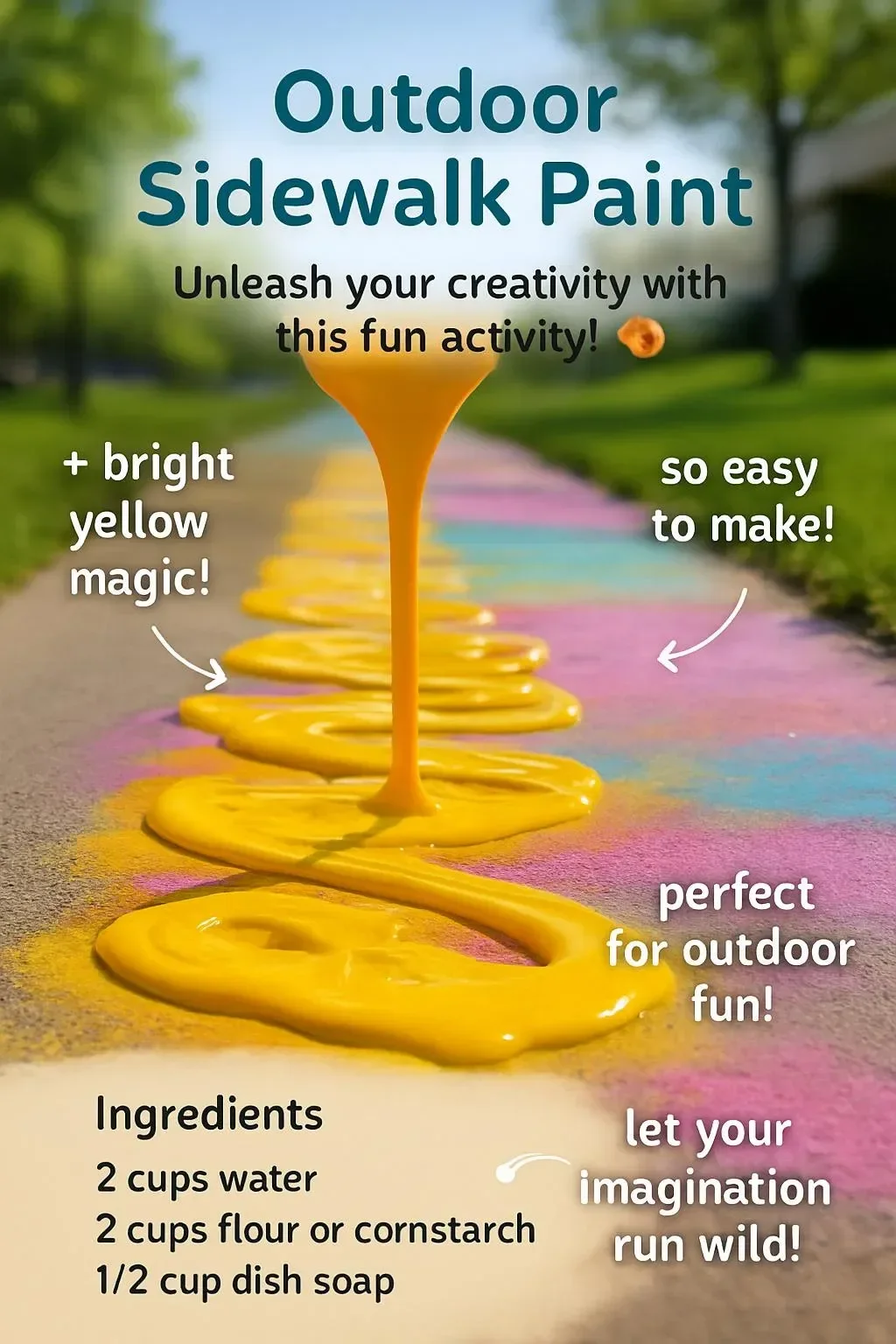 Vibrant outdoor sidewalk paint enhancing a colorful pathway design.
