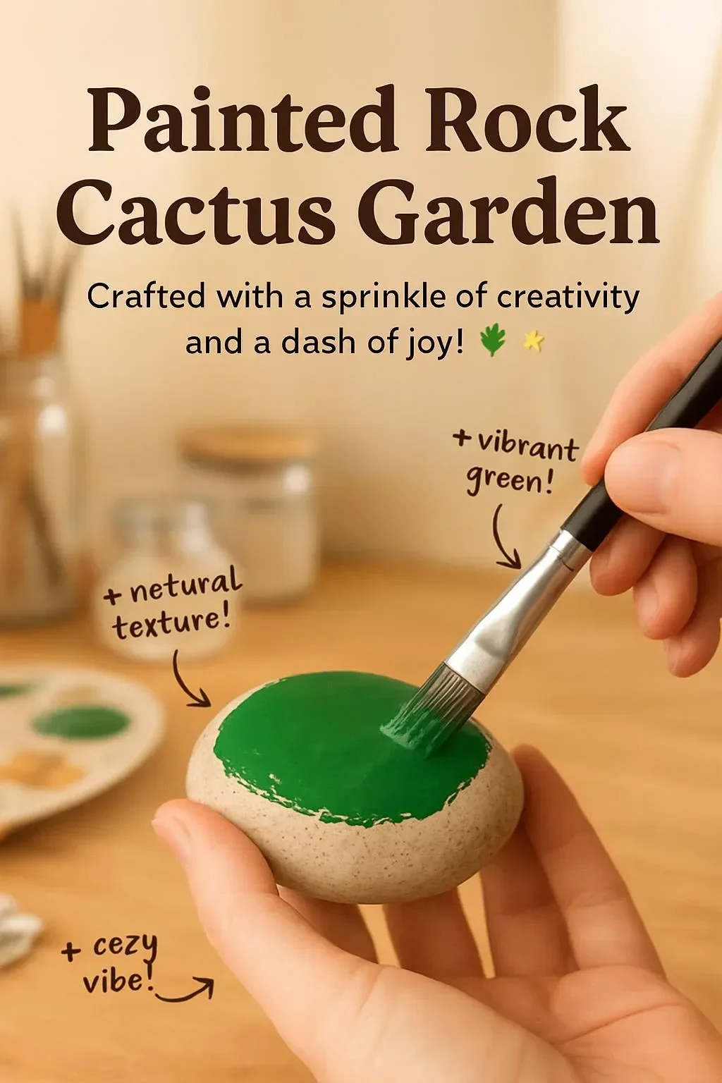 Colorful painted rocks in a beautiful cactus garden setting