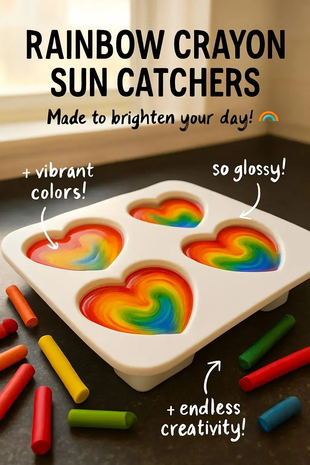 Colorful rainbow crayon sun catchers to brighten any window