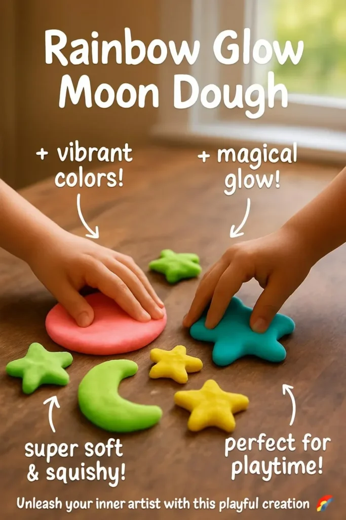 Colorful Rainbow Glow Moon Dough for creative and glow-in-the-dark play.