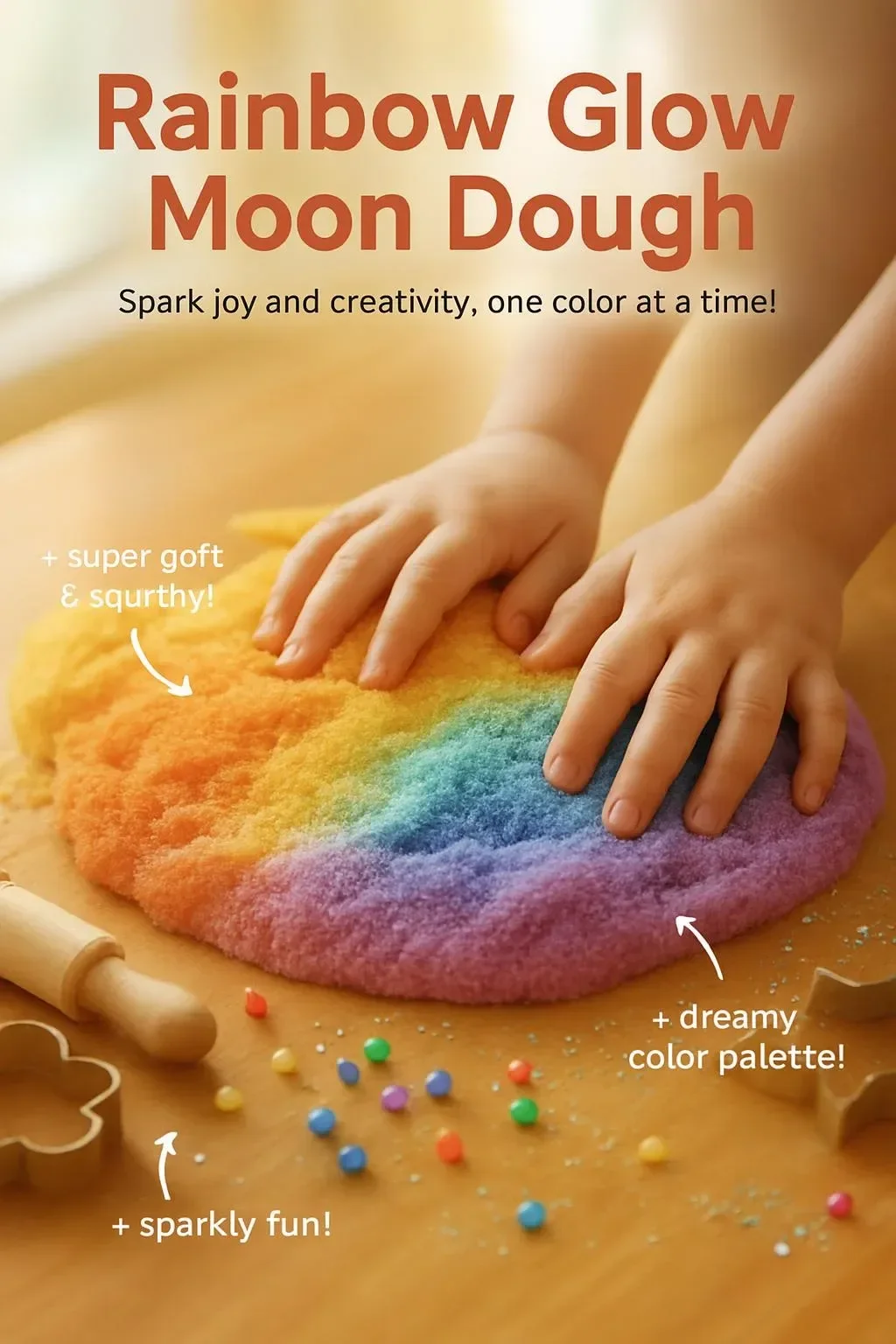 Rainbow Glow Moon Dough in vibrant colors for creative play and sensory fun.