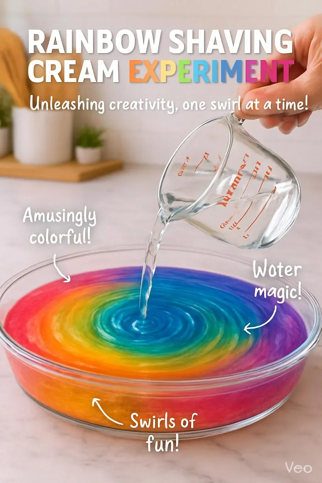 Colorful rainbow shaving cream experiment demonstrating fun and creativity.