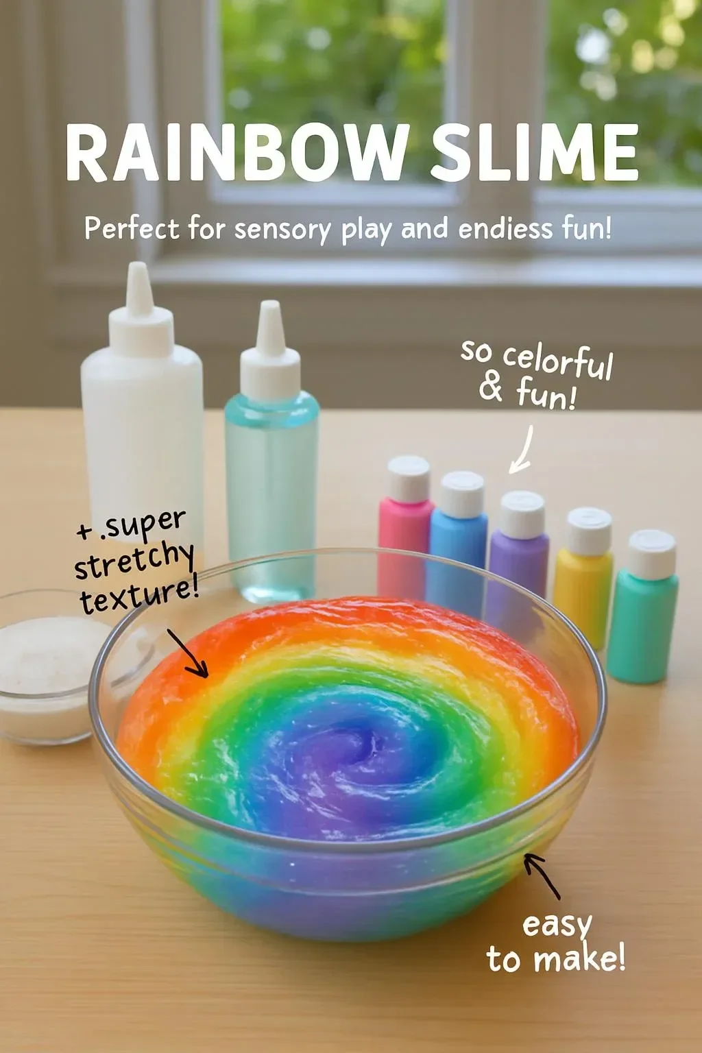 Colorful rainbow slime in various vibrant colors.