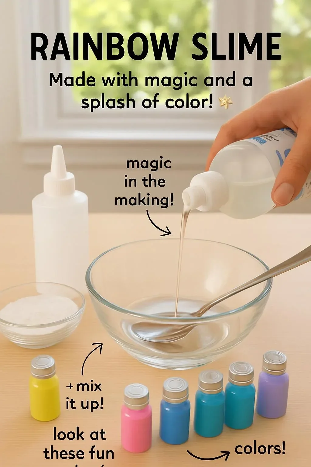 Colorful rainbow slime in various shades, perfect for sensory play and creativity.
