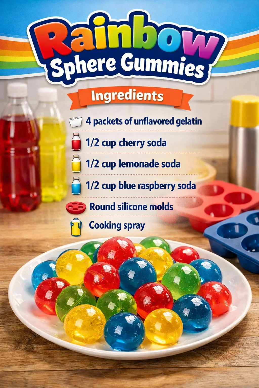 Colorful Rainbow Sphere Gummies in assorted fruity flavors