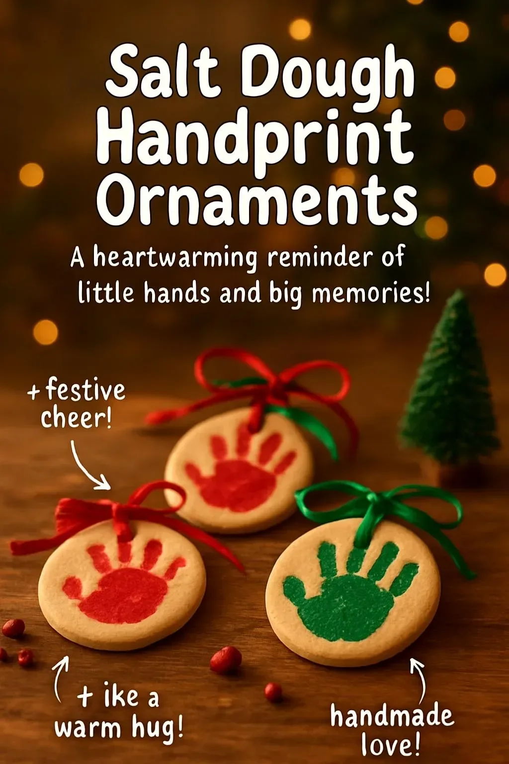 Salt dough handprint ornaments made with children's prints for a personal touch.