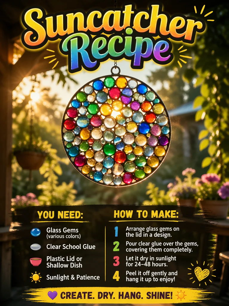 Colorful suncatcher crafted using a simple recipe for vibrant home decor.