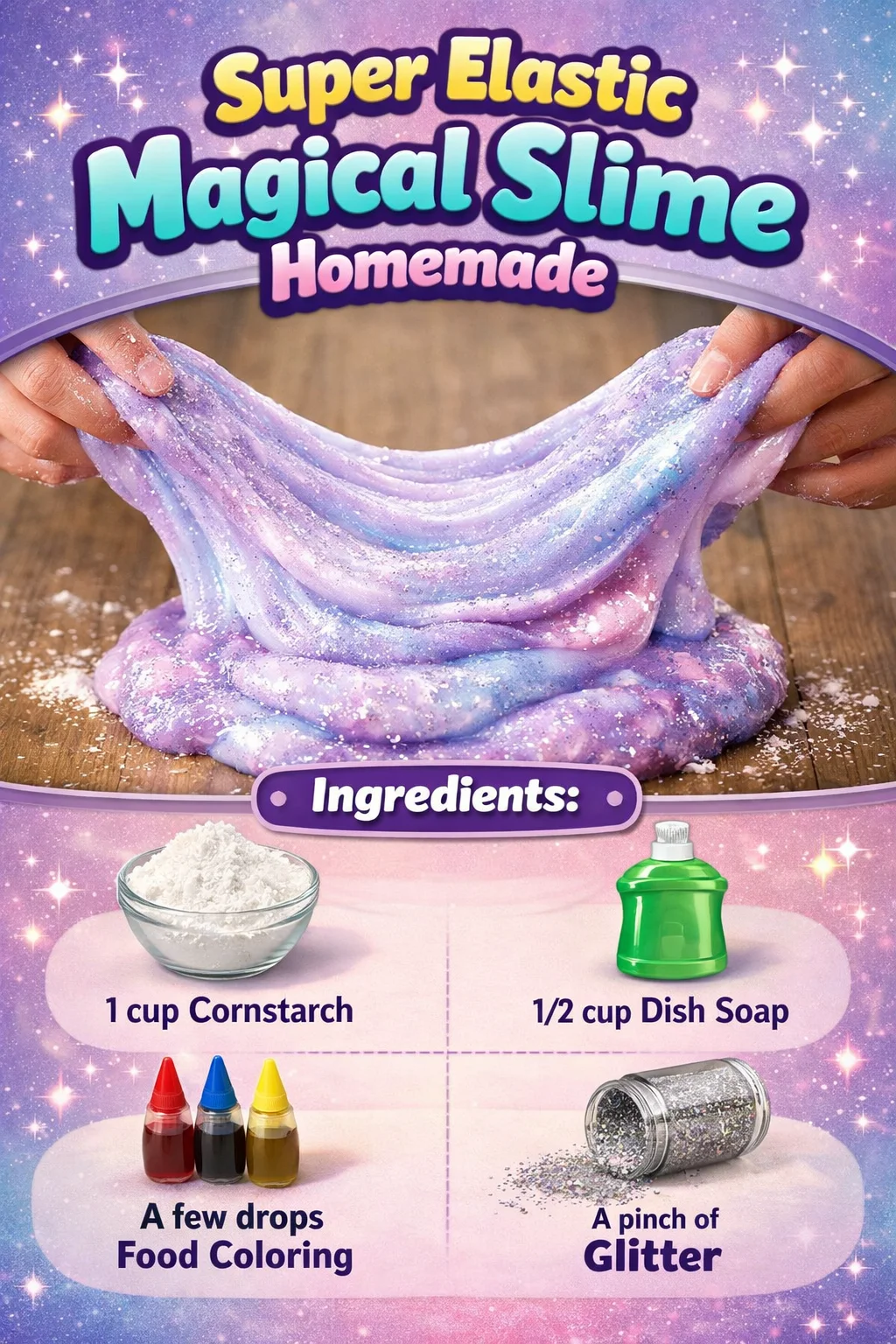 Super elastic homemade magical slime in vibrant colors.