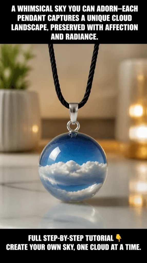 Unique pendant featuring a whimsical cloud landscape captured with affection