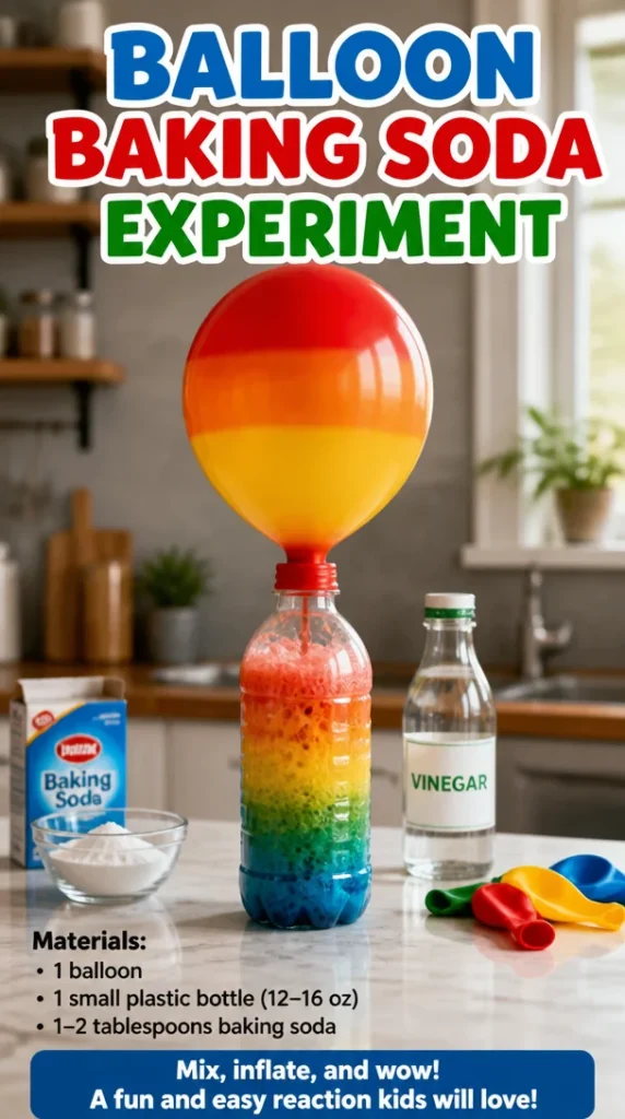 Child conducting a Balloon Baking Soda Experiment, showcasing science fun.