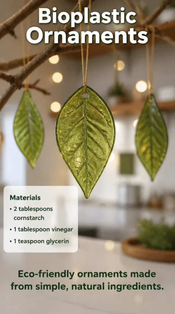 A collection of colorful bioplastic ornaments for eco-friendly holiday decorating