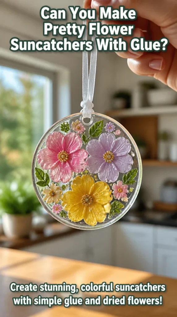 DIY flower suncatchers made with colorful glue