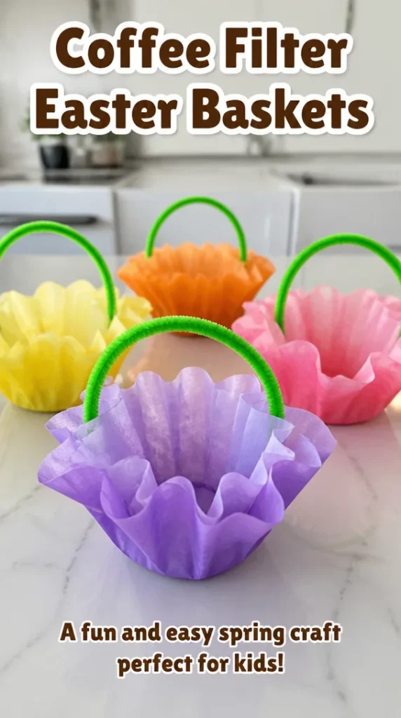 Colorful coffee filter Easter baskets made for a festive celebration.