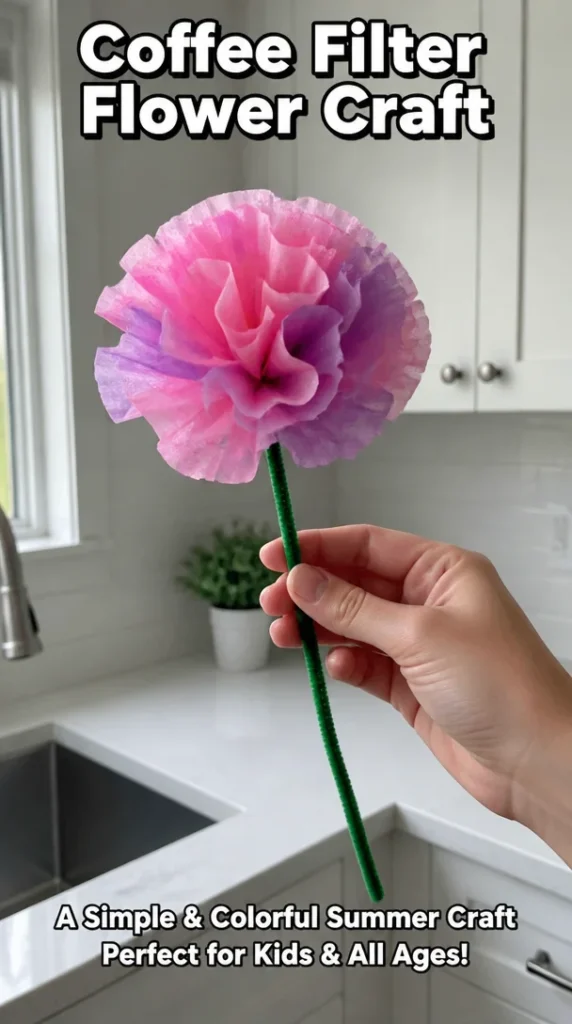 Colorful coffee filter flower craft project for creative decor and activities