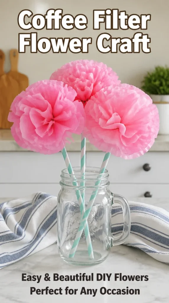 Colorful coffee filter flower craft project for kids and adults