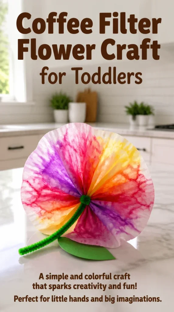 Colorful coffee filter flower craft created by toddlers for fun activities.