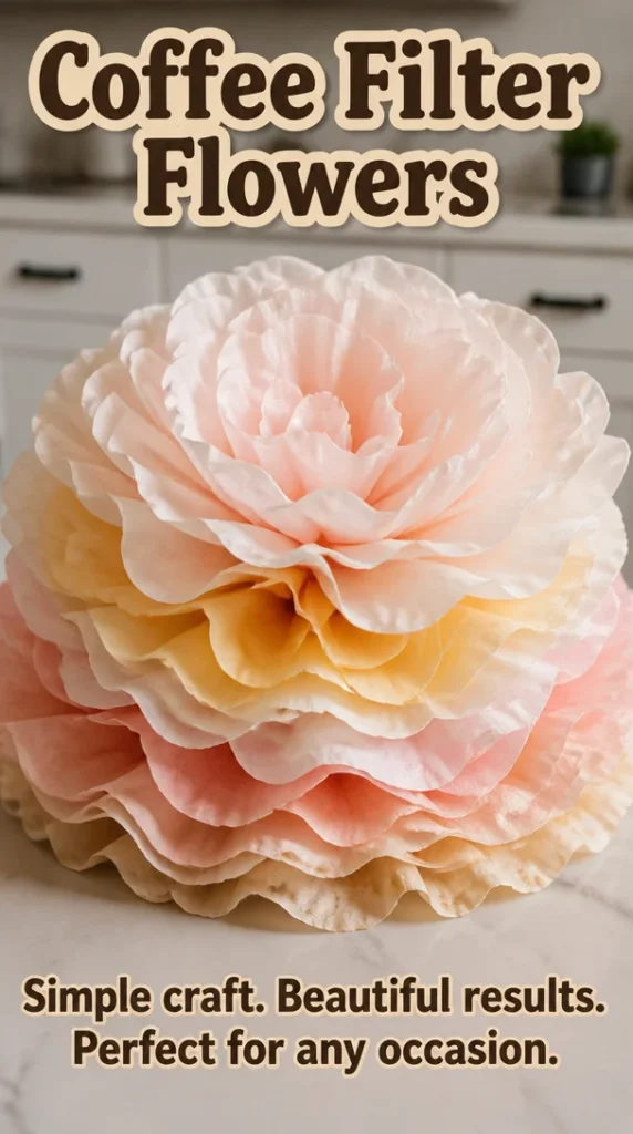 Colorful handmade coffee filter flowers arranged in a vase for decoration