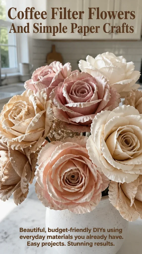 Colorful coffee filter flowers made from simple paper crafts